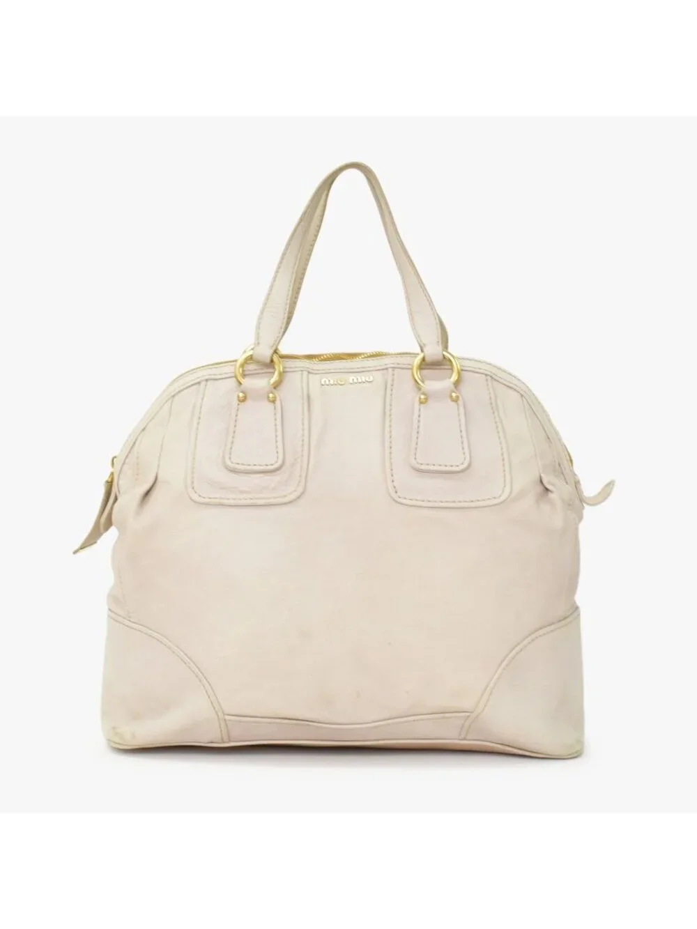 Miu Miu Vintage Handbag Beige Brown Leather Gold